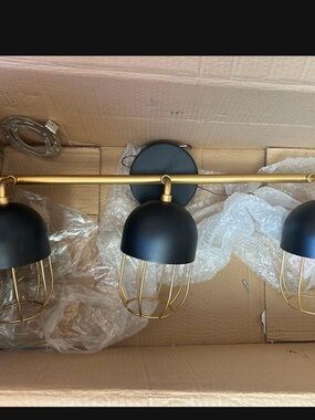Black and Gold 3-Light Wall Sconce - Modern Cage Shade